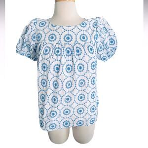 SAIL TO SABLE Floral Embroidered Top White/Blue Size Medium